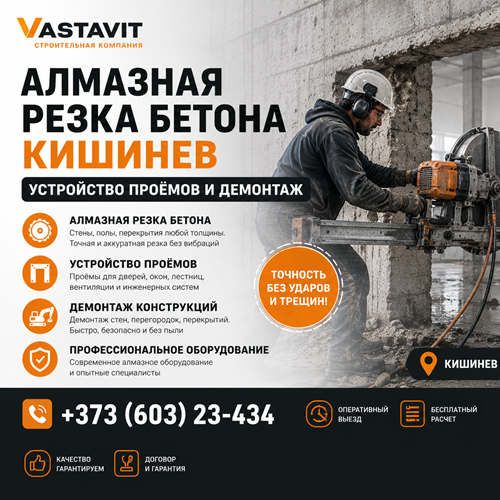 Алмазная резка бетона Кишинев — устройство проёмов и демонтаж